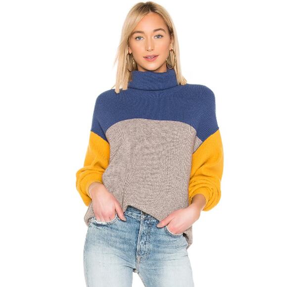 Free People Sweaters - Free People Softly Structured Colorblock Sweater Blue Size Small